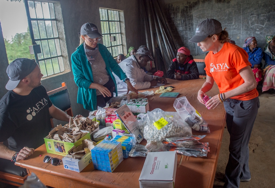 Volunteers sorting out supplies